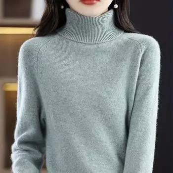 Однотонный свитер с высоким воротом, элегантный длинный рукав реглан, базовый свитер для женской одежды на осень-зиму S темный кофе