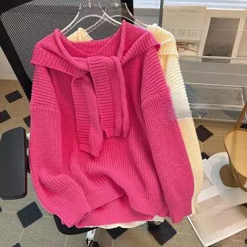 Однотонный свитер-шаль, женский шикарный топ из двух частей с V-образным вырезом и длинными рукавами, корейский удобный свободный женский пуловер S бежевый