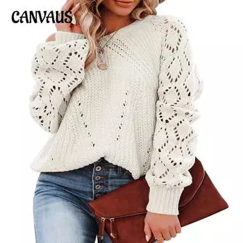 Однотонный свободный топ для женщин больших размеров на осень и зиму с круглым вырезом и цветочным принтом S белый