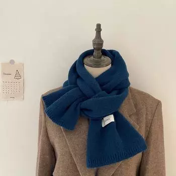 Однотонный теплый шарф женский универсальный шерстяной мягкий восковой парный шарф в стиле колледжа японский прилив 160*20 темно-синий