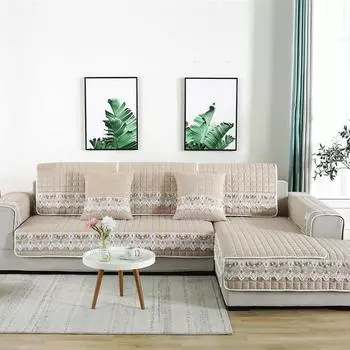 Однотонный тканевый коврик для дивана с легким кружевным краем, противоскользящий чехол для дивана в европейском стиле, Г-образный угловой пылезащитный чехол для дивана 70x70cm 1pcs