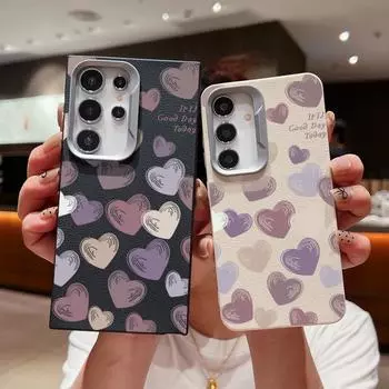 Однотонный тонкий матовый чехол с рисунком сердец любви для Samsung S24 FE S23 Ultra S22 A55 A16 A54 A35 A15, защита линз, противоударный мягкий чехол для телефона из ТПУ Samsung S24 чёрный