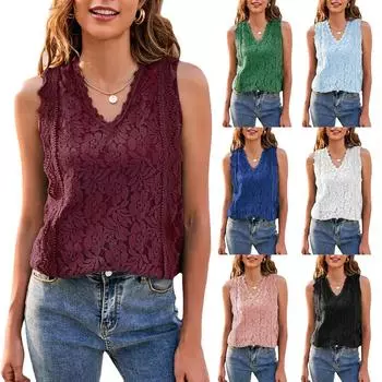 Однотонный топ на бретельках для женщин, универсальный жилет без рукавов, женские майки с вырезом и v-образным вырезом, топы, женский кружевной топ на бретельках S белый