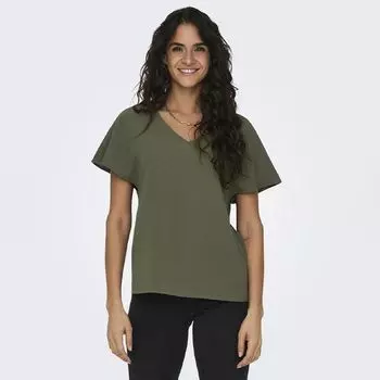 Однотонный топ с короткими рукавами и рюшами ТОЛЬКО для женщин XS хаки