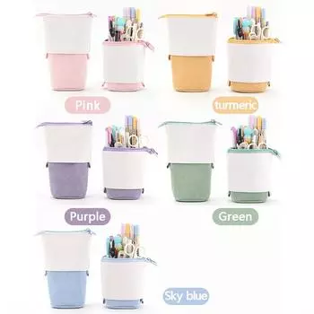 Однотонный вельветовый чехол для карандашей из искусственной кожи, телескопический, держатель для канцелярских принадлежностей, цветной органайзер, гибкая сумка для ручек