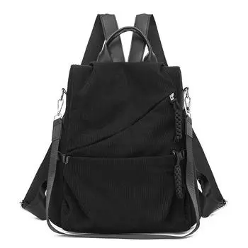 Однотонный вельветовый рюкзак Студенческий школьный рюкзак Женский рюкзак для поездок Маленький рюкзак Многофункциональная сумка через плечо чёрный