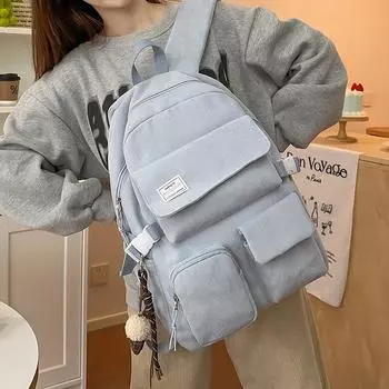 Однотонный вельветовый женский рюкзак для школьников, школьный рюкзак для кампуса, большой емкости темно-зеленого