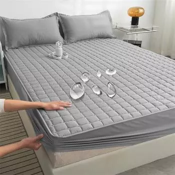 Однотонный водонепроницаемый ламинированный хлопковый чехол для кровати, нескользящий пылезащитный чехол, все включено в комплект 99x190cm серый