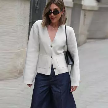 Однотонный вязаный кардиган с V-образным вырезом для женщин, однобортный свитер с длинными рукавами, осенне-зимний женский свободный повседневный трикотаж S белый