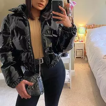 Однотонный зеркальный кардиган на молнии из искусственной кожи с воротником-стойкой, белая женская куртка на утином пуху S розовый