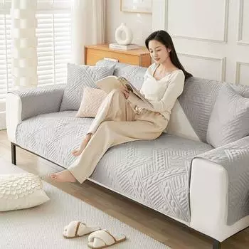 Однотонный жаккардовый коврик для дивана с геометрическим узором, утолщенный плюшевый L-образный чехол для дивана для гостиной, нескользящий пылезащитный чехол для дивана 70x70cm 1pcs