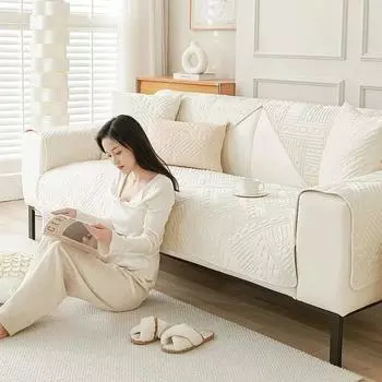 Однотонный жаккардовый коврик для дивана с геометрическим узором, утолщенный плюшевый L-образный чехол для дивана для гостиной, нескользящий пылезащитный чехол для дивана 70x70cm 1pcs