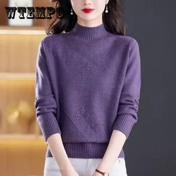 Однотонный жаккардовый вязаный свитер женский зимний свитер с высоким воротом вязаный базовый свитер S
