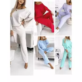 Однотонный женский повседневный костюм с круглым вырезом и длинными рукавами XXXL белый