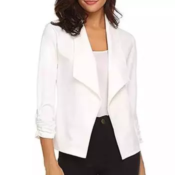 Однотонный женский простой тонкий маленький костюм с длинным рукавом S белый