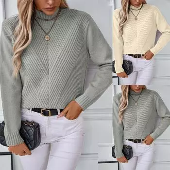 Однотонный женский свитер с длинными рукавами и высокой горловиной L серый