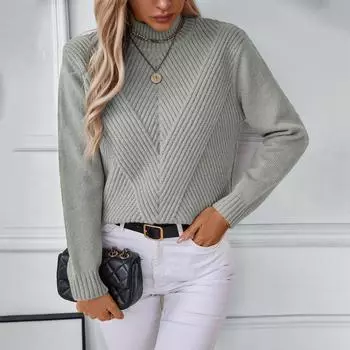 Однотонный женский свитер с длинными рукавами и высокой горловиной XL