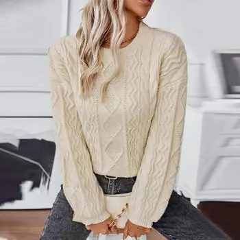 Однотонный женский свитер с переплетением в европейском и американском стиле, осенне-зимний новый свободный свитер с длинными рукавами в стиле ретро S