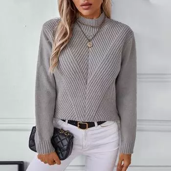 Однотонный женский свитер с полуводолазкой, осенне-зимний новый европейский и американский повседневный свитер с длинными рукавами для женщин S