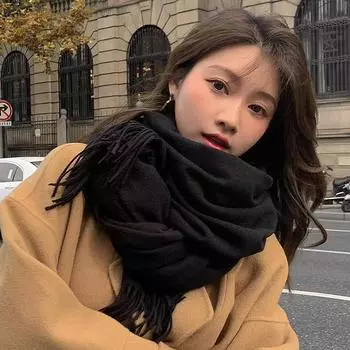 Однотонный женский зимний шарф, теплый, утолщенный, имитация кашемира, шаль для улицы, модная, роскошная, с кисточками, женская накидка, ветрозащитные шарфы кофейный