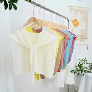 Однотонный жилет из ледяного шелка для женщин с кондиционируемой комнатой, офисная шаль с накладным воротником 100 белый