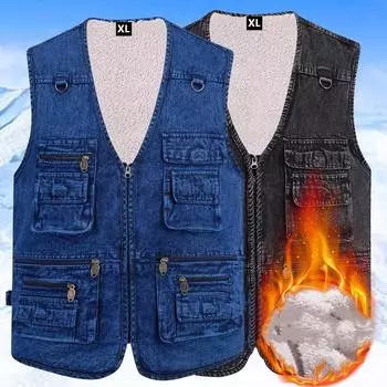 Однотонный жилет на молнии, куртка без рукавов, однотонный джинсовый жилет для кемпинга на осень и зиму для мужчин M синий