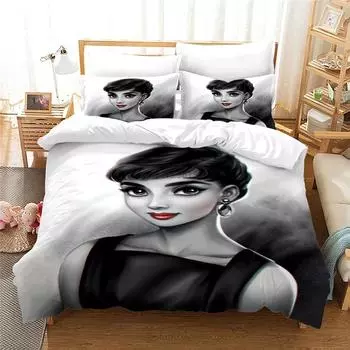 Одри Хепберн 3D пододеяльник с наволочкой комплект постельного белья с принтом односпальная двуспальная кровать двуспальная кровать размера «king-size» для декора спальни 135x200cm