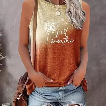 Одуванчик 3D Принт Майки Женская мода Круглый вырез Без рукавов Майки Топы Повседневные топы Футболки Женская одежда Письмо 2024 S