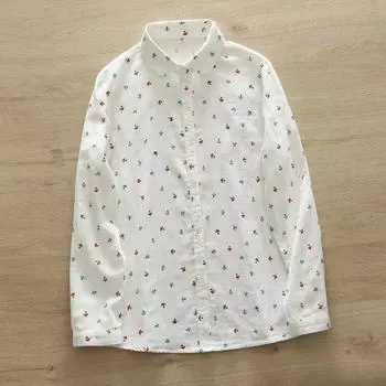 Одуванчик напечатанный хлопчатобумажная пряжа рубашка с длинными рукавами для женщин осень свободная утягивающая рубашка топ блузки и рубашки M