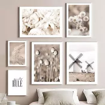 Одуванчик, тростник, цветок, ветряная мельница, растение, настенная живопись на холсте, плакаты на скандинавскую тему и принты, настенные панно для гостиной, домашний декор 21cm30cm NoFrame