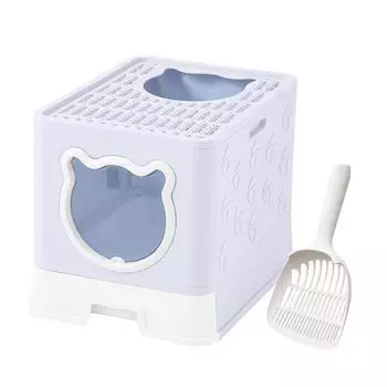 OEESYA Cat Cat Litter Large Size с крышкой для кошачьего туалета с рассеивателем Easy to Large Kitten Cat Litter Easy to Blue Toilet, коробка, совок, крышка, синий