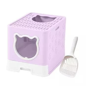 OEESYA Кошачий туалет большого размера с крышкой для кошачьего туалета с рассеивателем Easy to Large Kitten Cat Litter Easy to Purple Toilet, корпус, совок, крышка, фиолетовый