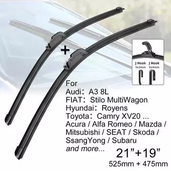 OEM качество Премиум всесезонные автомобильные щетки переднего стеклоочистителя 21 + 19 J Hook U-образный универсальный для Hyundai Mazda Mitsubishi Skoda Subaru Toyota