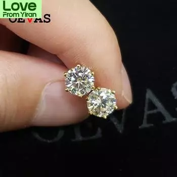 Oevas Real 1 карат D цвета муассатин серьги-гвоздики для женщин 18-каратного золота цвета 100% стерлингового серебра 925 пробы свадебная вечеринка ювелирные изделия золотой