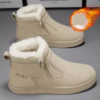 Off-Bound Зимние мужские ботинки Теплые меховые зимние ботинки Водонепроницаемые замшевые кожаные меховые ботильоны Мужская пушистая плюшевая обувь Уличная обувь 39 чёрный