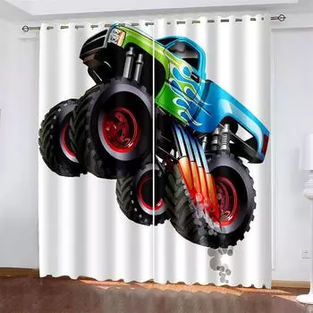 Off-road Racing Printing Woven Curtains Bedroom Blackout Curtains with Two Independent Curtains on The Left and Right 132cmx160cm