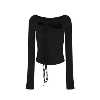 off-Shoulder Oni Niche Style off-Shoulder Collar Slim Fit Long Sleeves Halterneck Black All yards