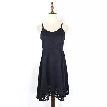 Off-the-Shoulder 2023 Summer Hepburn Style Sling Dress Navy S