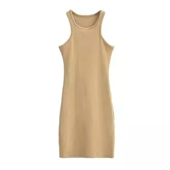 Off-the-Shoulder Small Valley Sexy Vest Dress Summer Pullover Khaki S