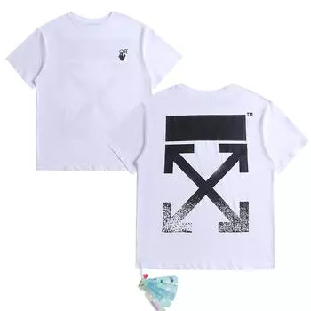 Off-white 2025 Лето Новая черно-белая классическая футболка с принтом в виде стрелы и короткими рукавами для мужчин и женщин Парная футболка S чёрный