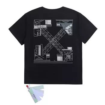 Off-white 2025 Лето Новая футболка с короткими рукавами Deconstructing Line Arrow Printing для мужчин и женщин Парная футболка S чёрный