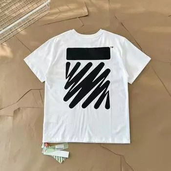 Off-White 2025 Лето Новая классическая футболка Stray с диагональным принтом и короткими рукавами для мужчин и женщин, парная футболка S чёрный