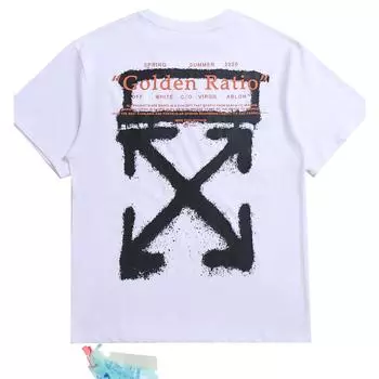 Off-white 2025 Лето Новая Оранжевая Раскрашенная Стрела Принт Классическая Футболка С Коротким Рукавом Для Мужчин и Женщин Парная Футболка S чёрный