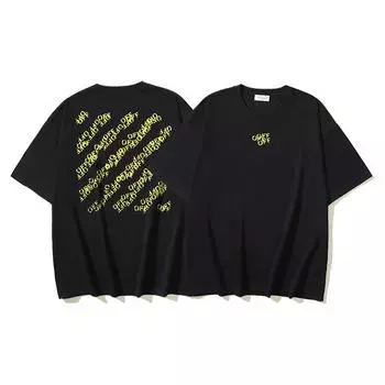 Off-White 2025 Лето Новинка OFF диагональная полосатая классическая футболка с короткими рукавами для мужчин и женщин футболка для пары S