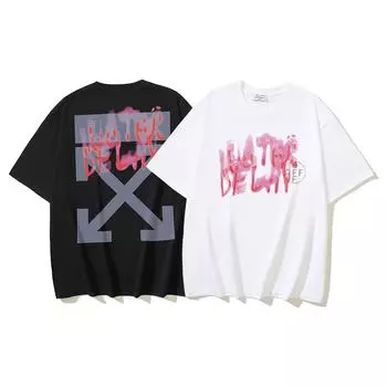 Off-White 2025 Лето Новый Flow Hanging Arrow Print Классическая футболка с короткими рукавами для мужчин и женщин Парная футболка S