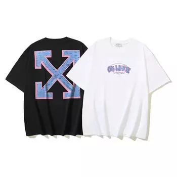Off-white 2025 Summer New Painting Arrow OFF Print Classic Short Sleeved T-shirt for Men and Women Couple T-Shirt S