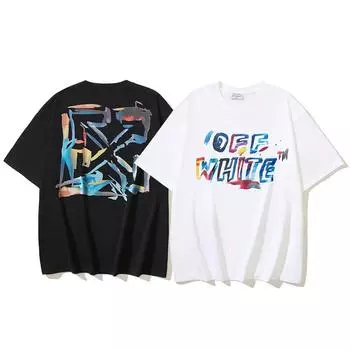 Off-white 2025 Summer New Watercolor Arrow Print Classic Short Sleeved T-shirt for Men and Women Couple T-Shirt S