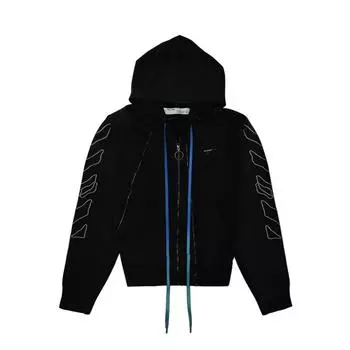 Off-White Abstract Arrows Тонкий черный/белый мужской топ с капюшоном на молнии OMBE001F19E300111001