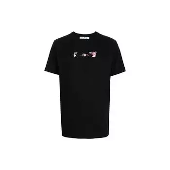 Off-White Акриловая узкая футболка Arrow с короткими рукавами, черные/фуксия, мужские топы OMAA027F21JER0171032 XS