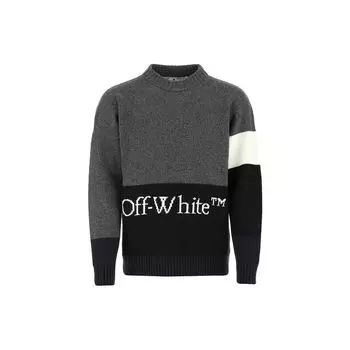 Off-White Alphabet Logo Лоскутный вязаный шерстяной свитер Мужские топы Темно-серый OMHE048E20KNI0010701 S